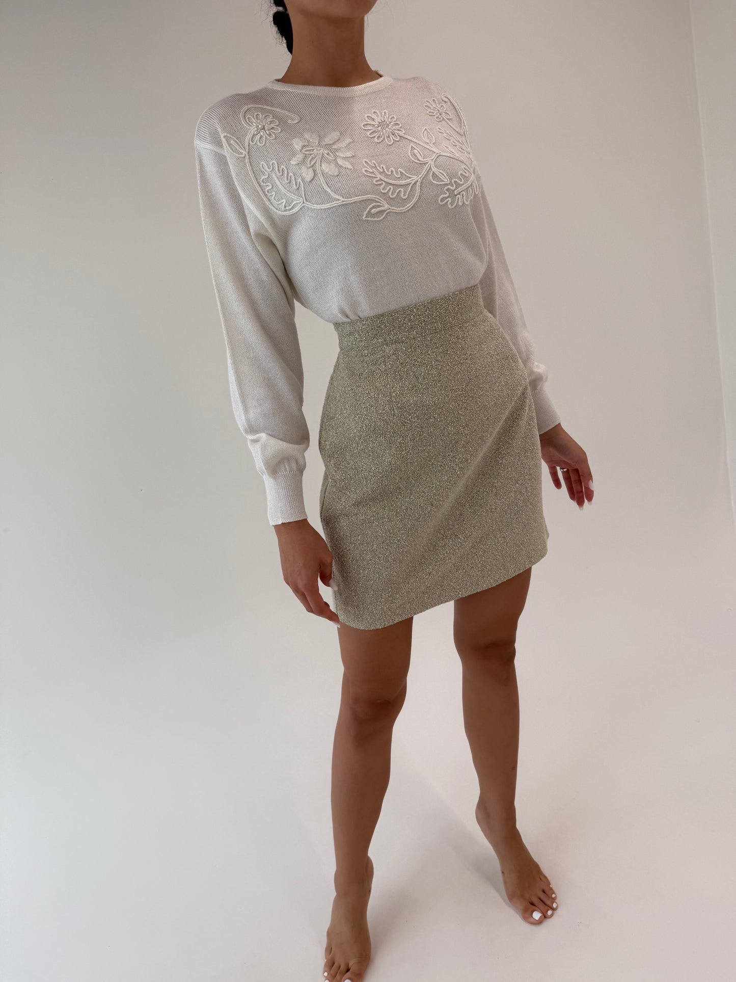 Fustă din boucle Sage green cu talie ultra înaltă marcată