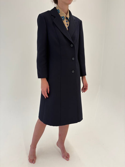 Pardesiu vintage petite Navy in croi minimalist din gabardină de lana