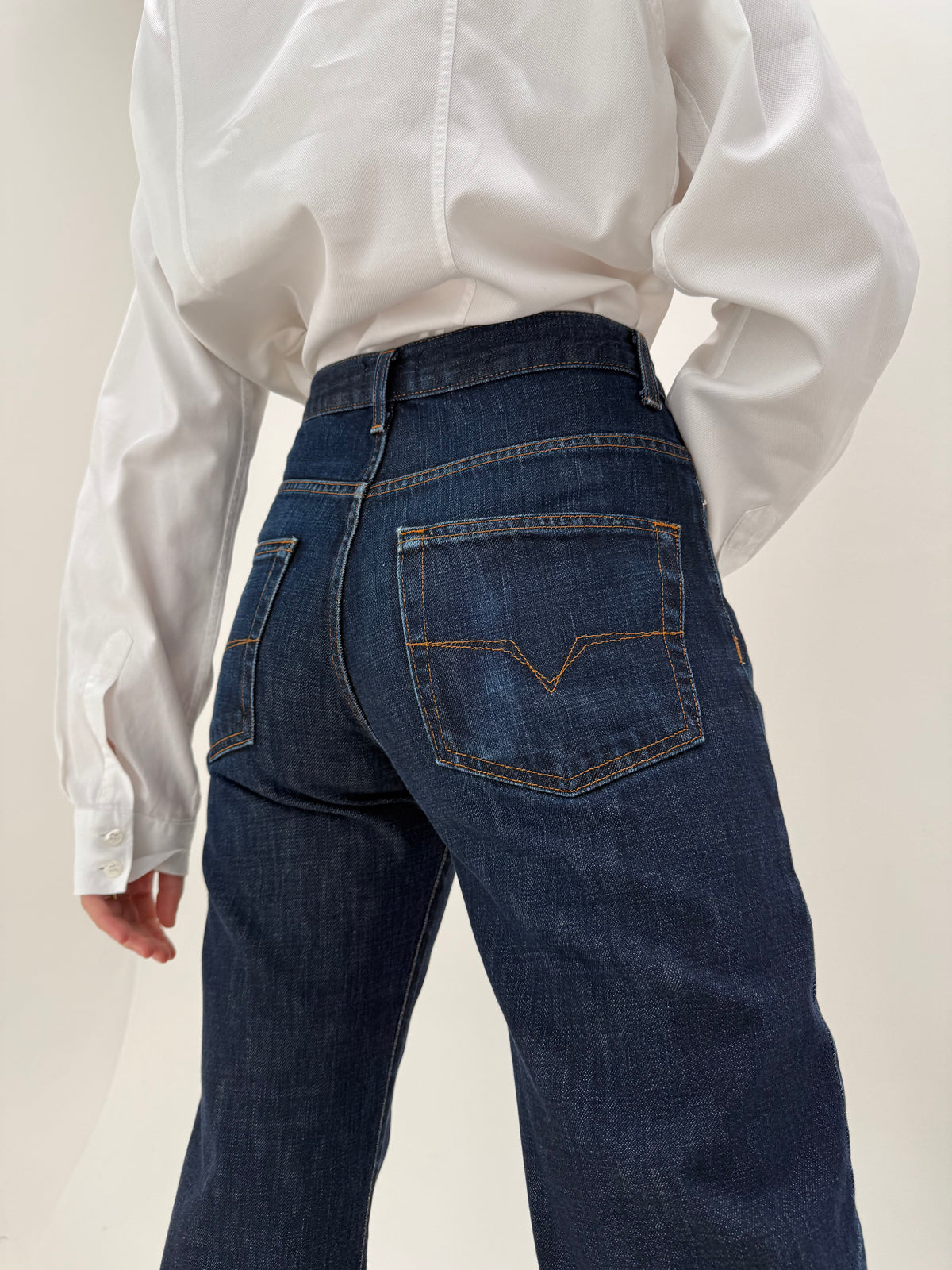Jeans Versace dark wash straight leg din bumbac gros