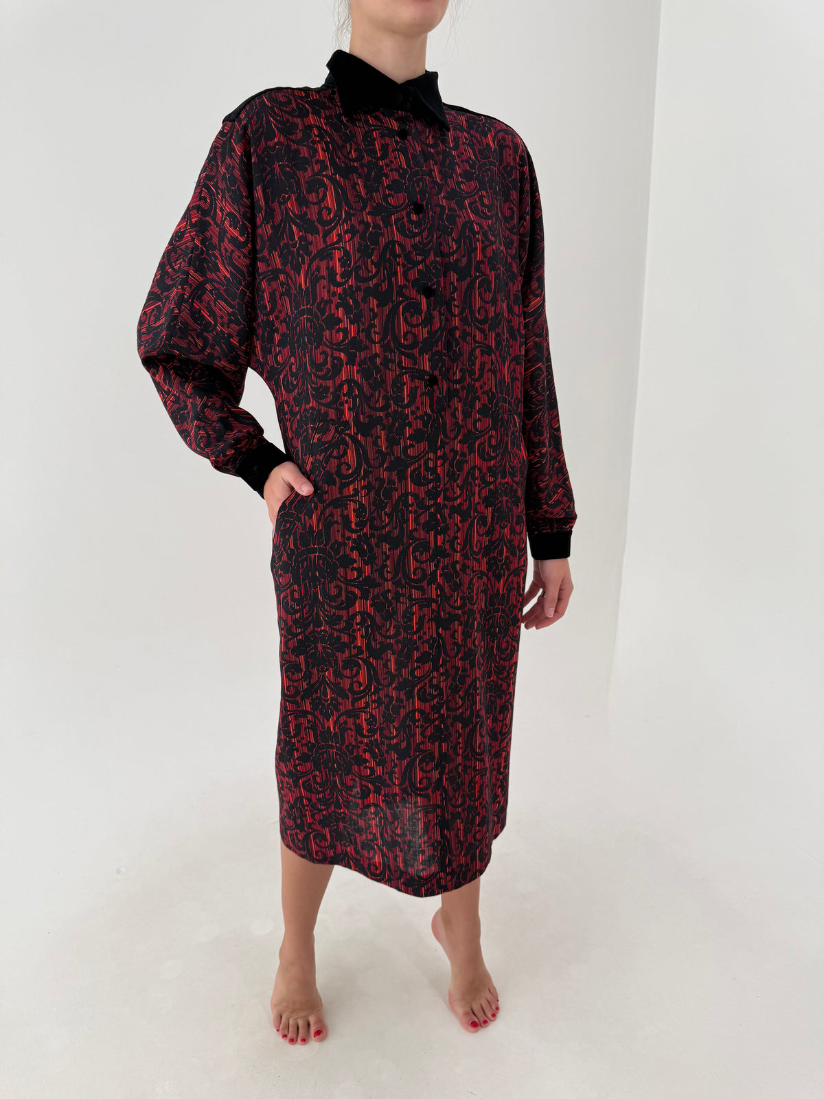 Rochie vintage maxi italiană în croi retro modem cu buzunare și culori superbe