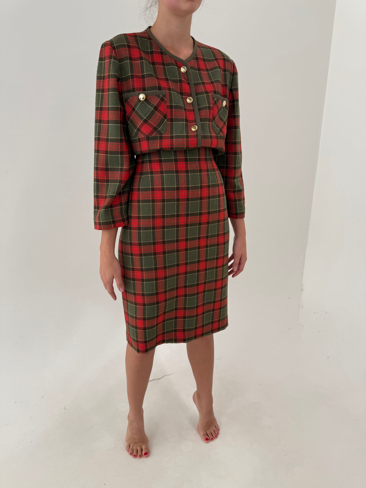Deux vintage italian piece în carouri din  Tartan moale de lana excepțională