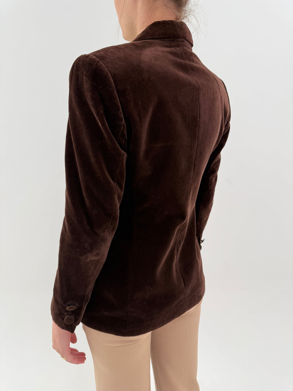 Sacou luxury Blumarine din catifea excepțională chocolate brown cu nasturi aurii metalici