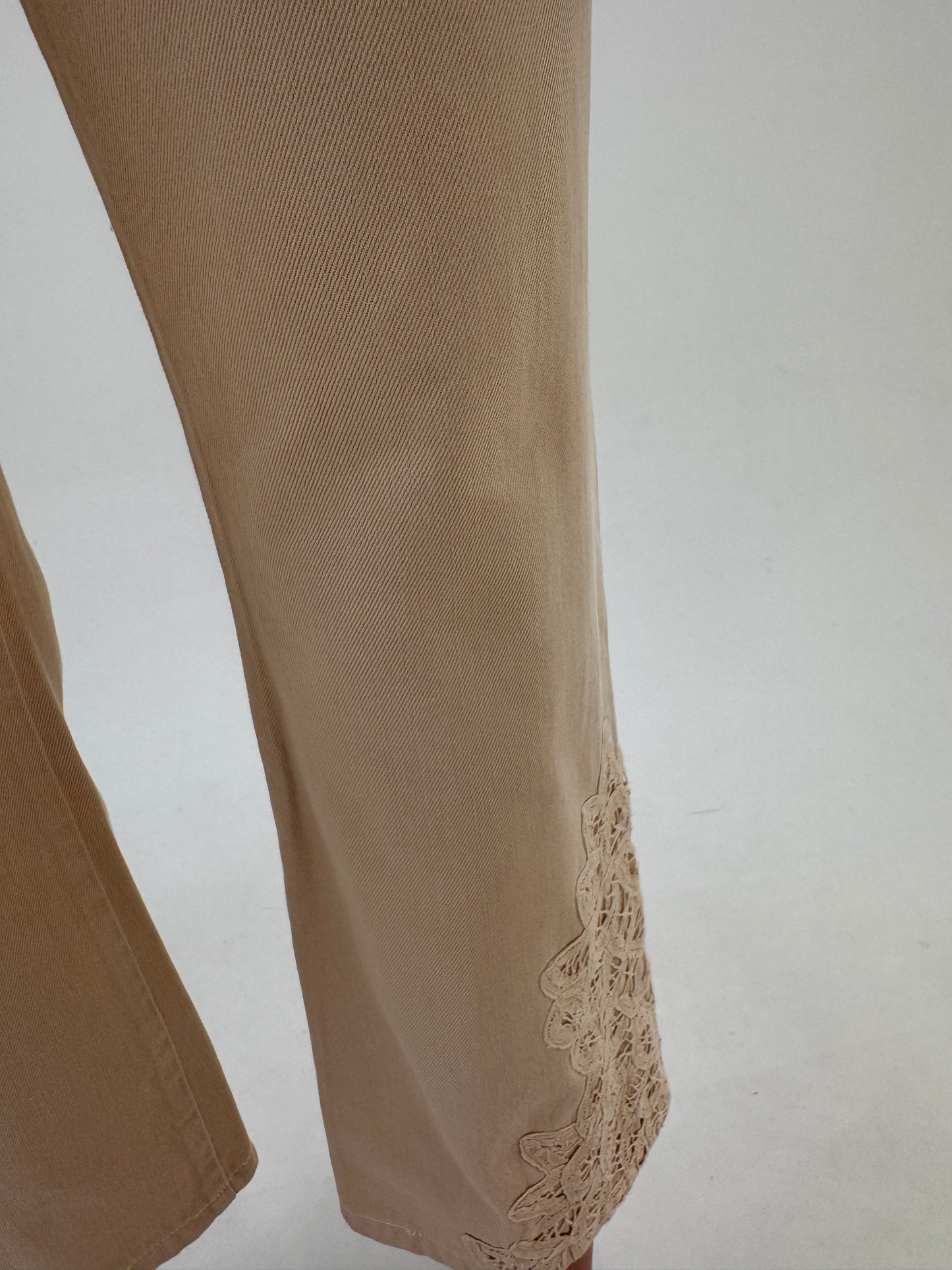 Jeans Ralph Lauren camel de vară cu dantelă macrame petite în croi evazat