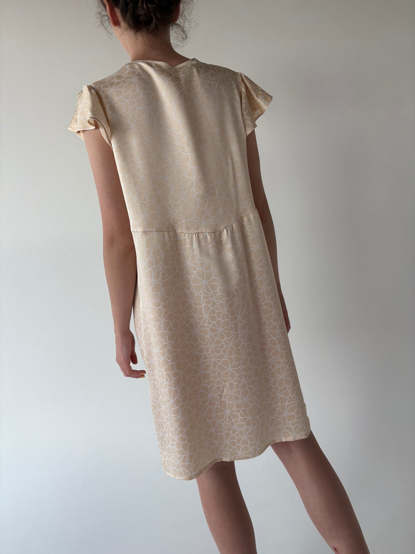 Rochie în bie din mătase naturală camel și ivoire