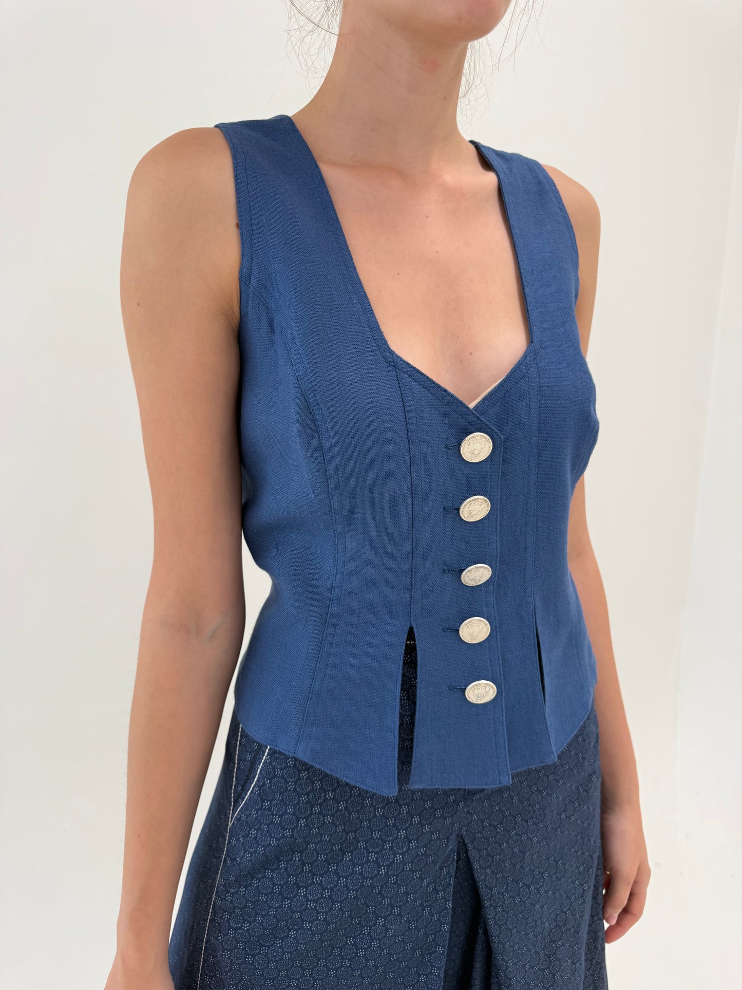 Corsaj jeans blue vintage ultra cambrat din pânză