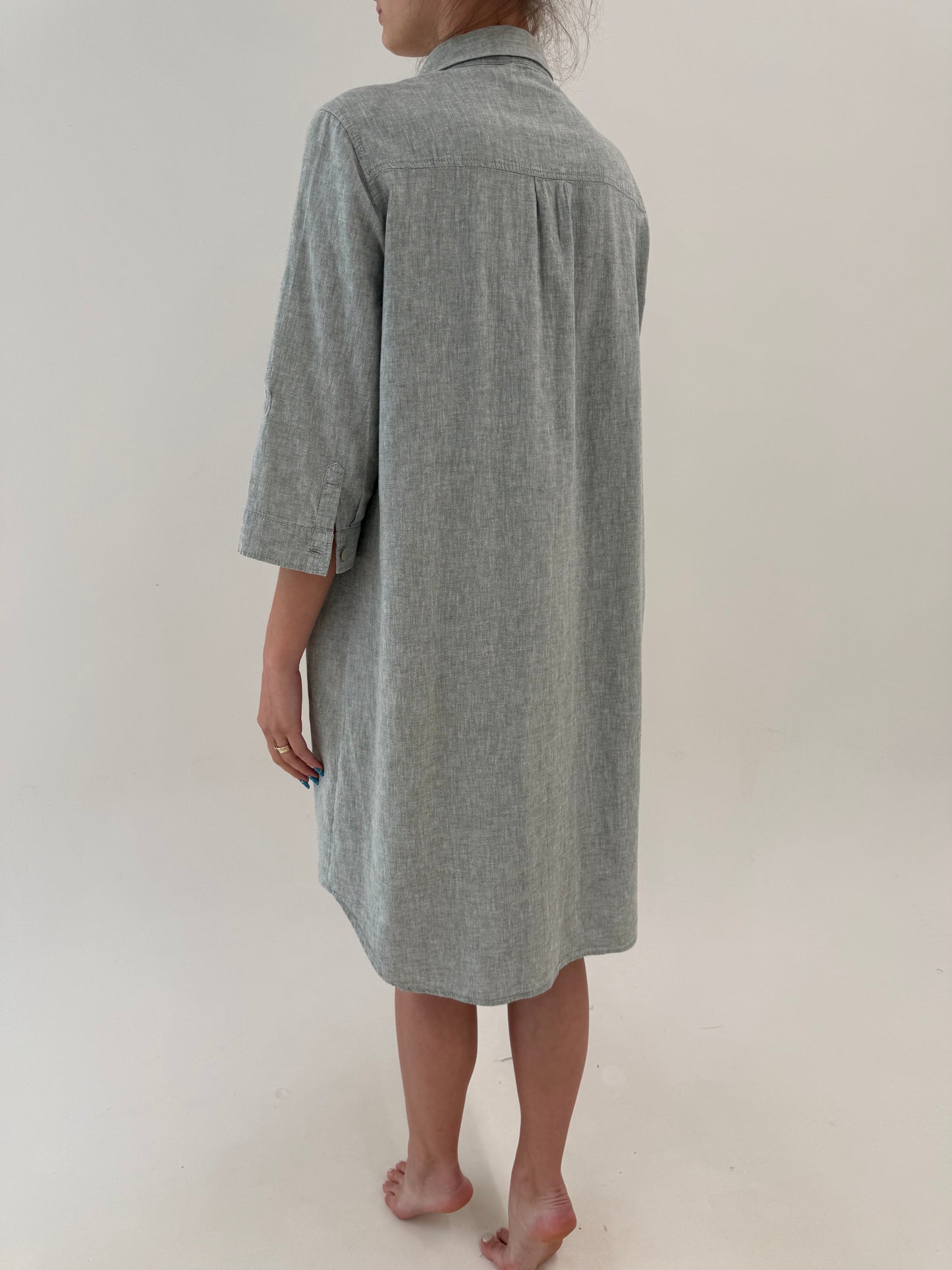 Rochie italiană din in premium silver gray melanj în croi clasic