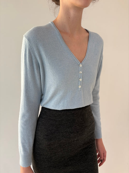 Pulover italian baby blue petite din lana merino extafina