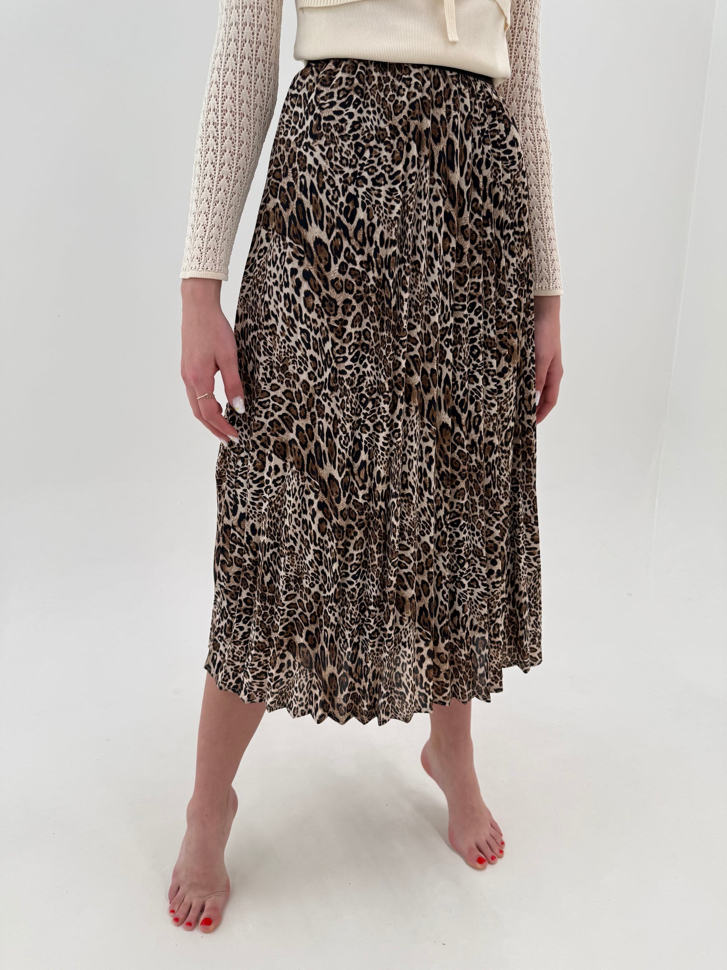 Fustă plisată animal print cu talie ultra înaltă elastică