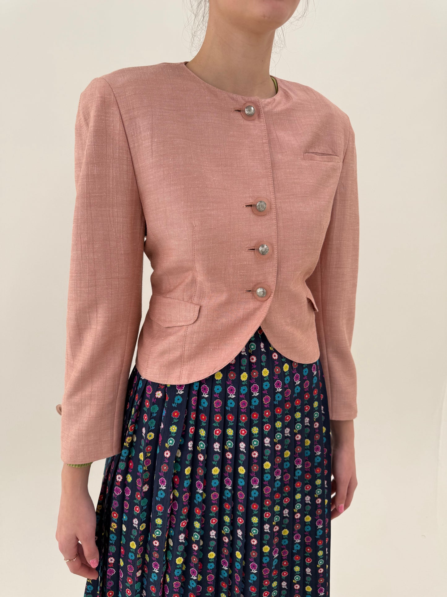 Sacou vintage powder Pink din pânză ușor perlata