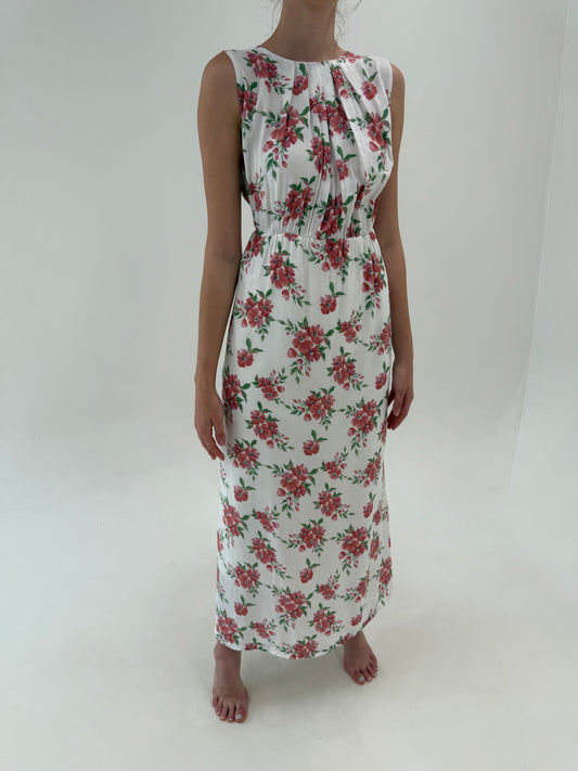 Rochie maxi butter white cu print floral superb flori de cireș din pânză