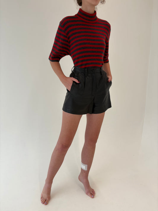 Pantaloni cu talie ultra înaltă din piele naturală cu pense