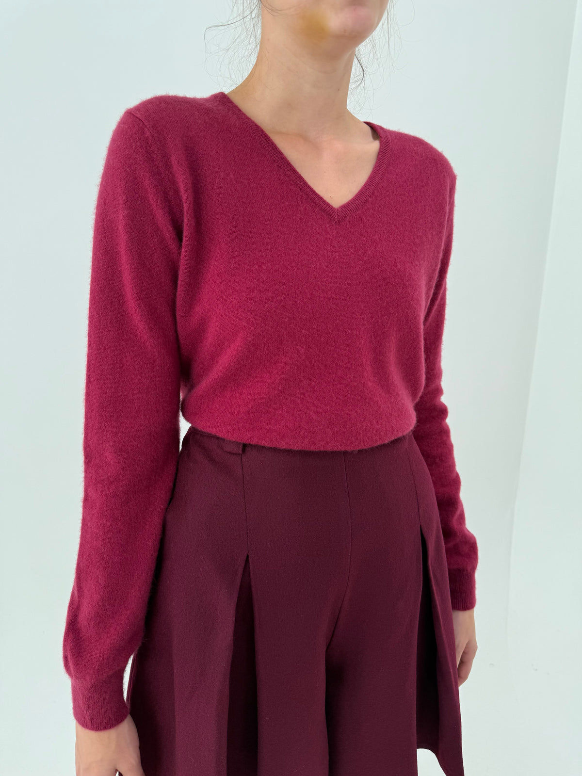 Pulover din cașmir raspberry red în anchior