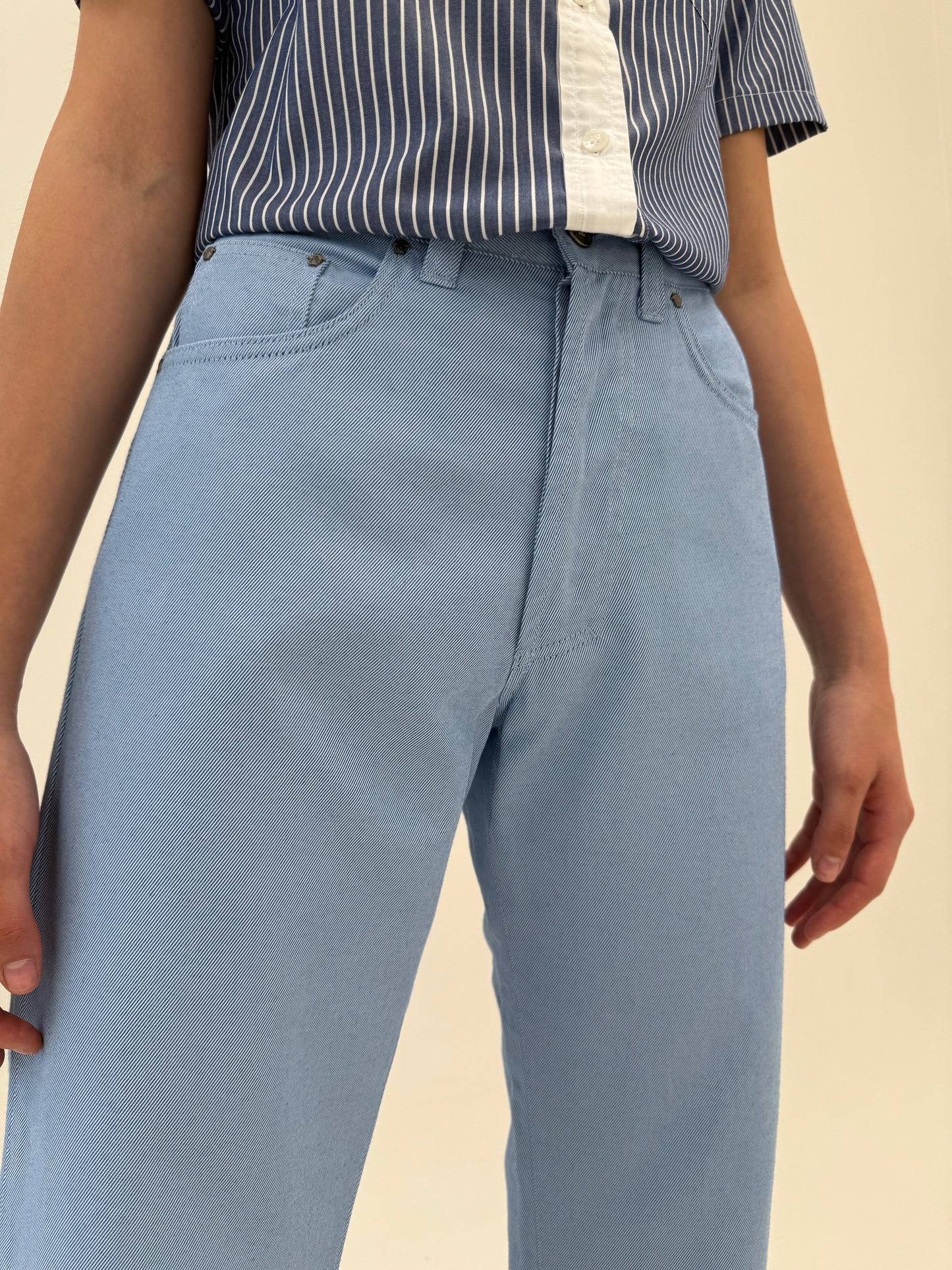 Jeans Versace vintage baby Blue de vară cu talie ultra înaltă mom fit (solduri generoase)