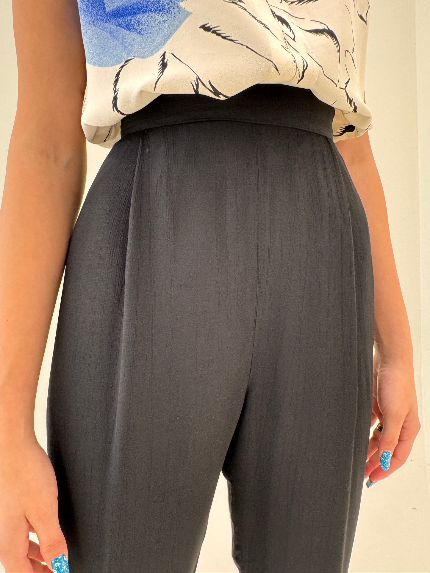 Pantaloni business negri de vară cu talie ultra înaltă marcată tall