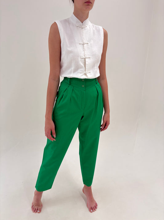 Pantaloni vintage italienești cu talie ultra înaltă și pense din poplin
