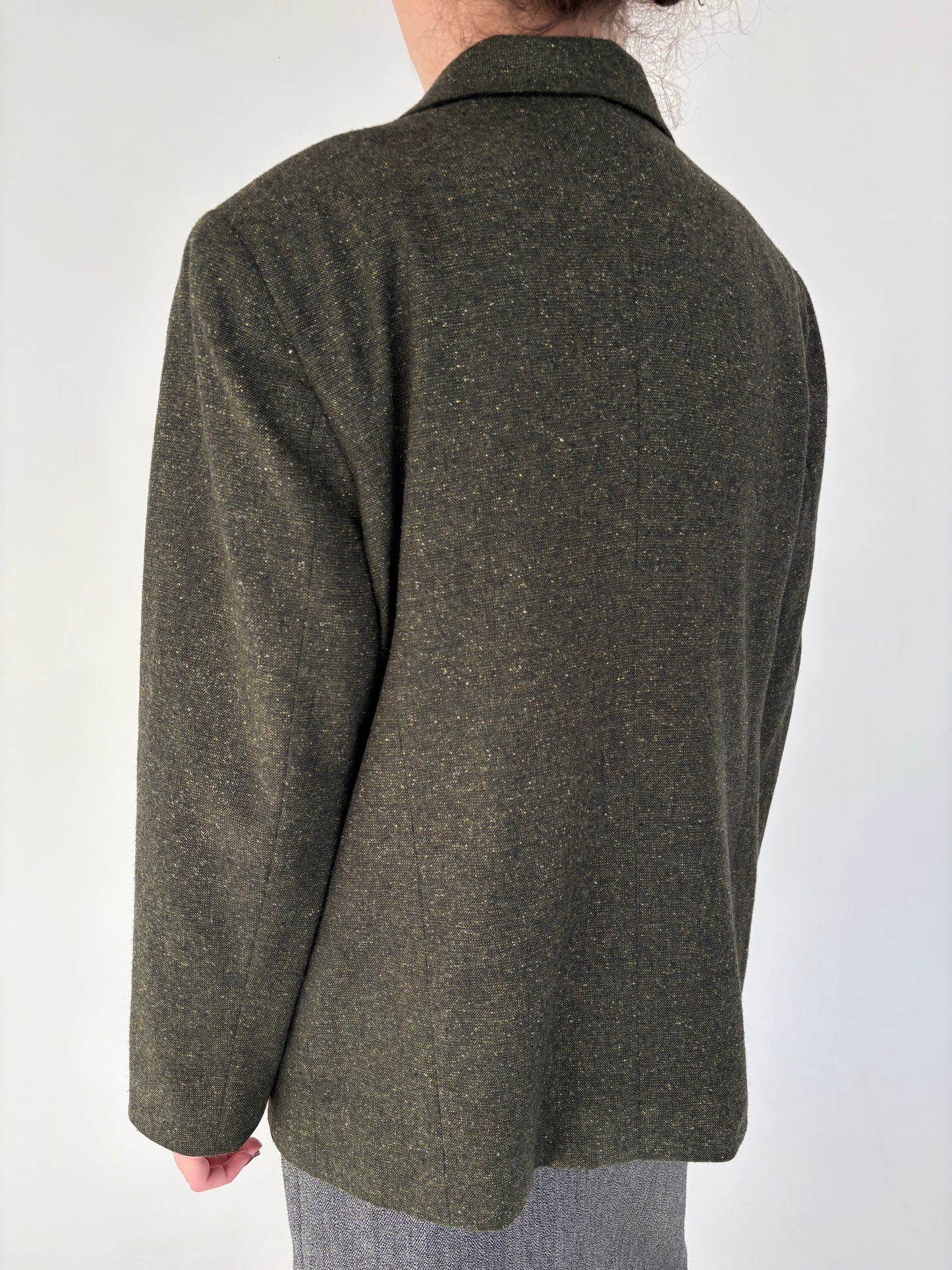 Sacou italian forest green din tweed de lana cu neps colorat