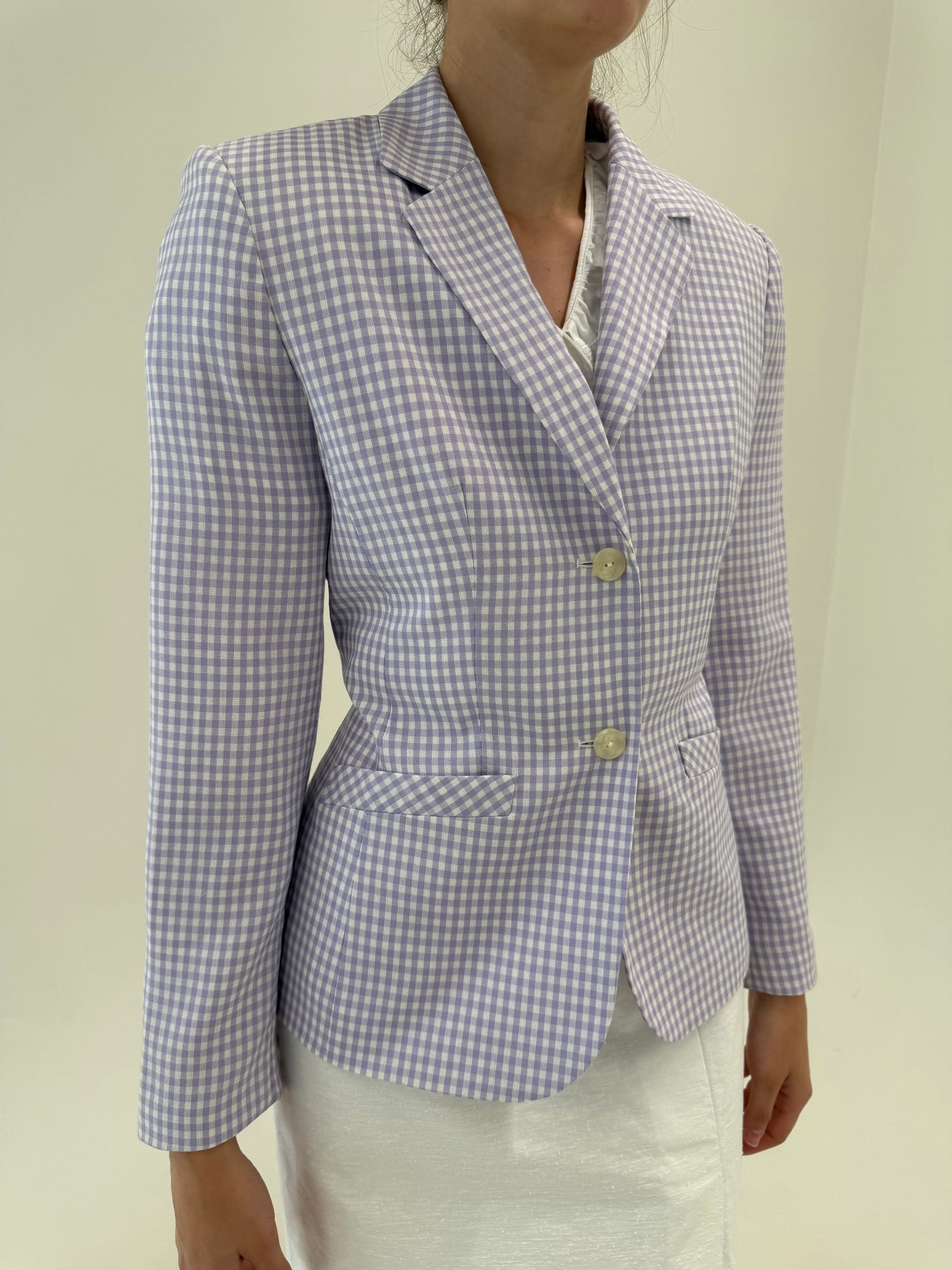 Sacou gingham de vară lavandă din pânză moale