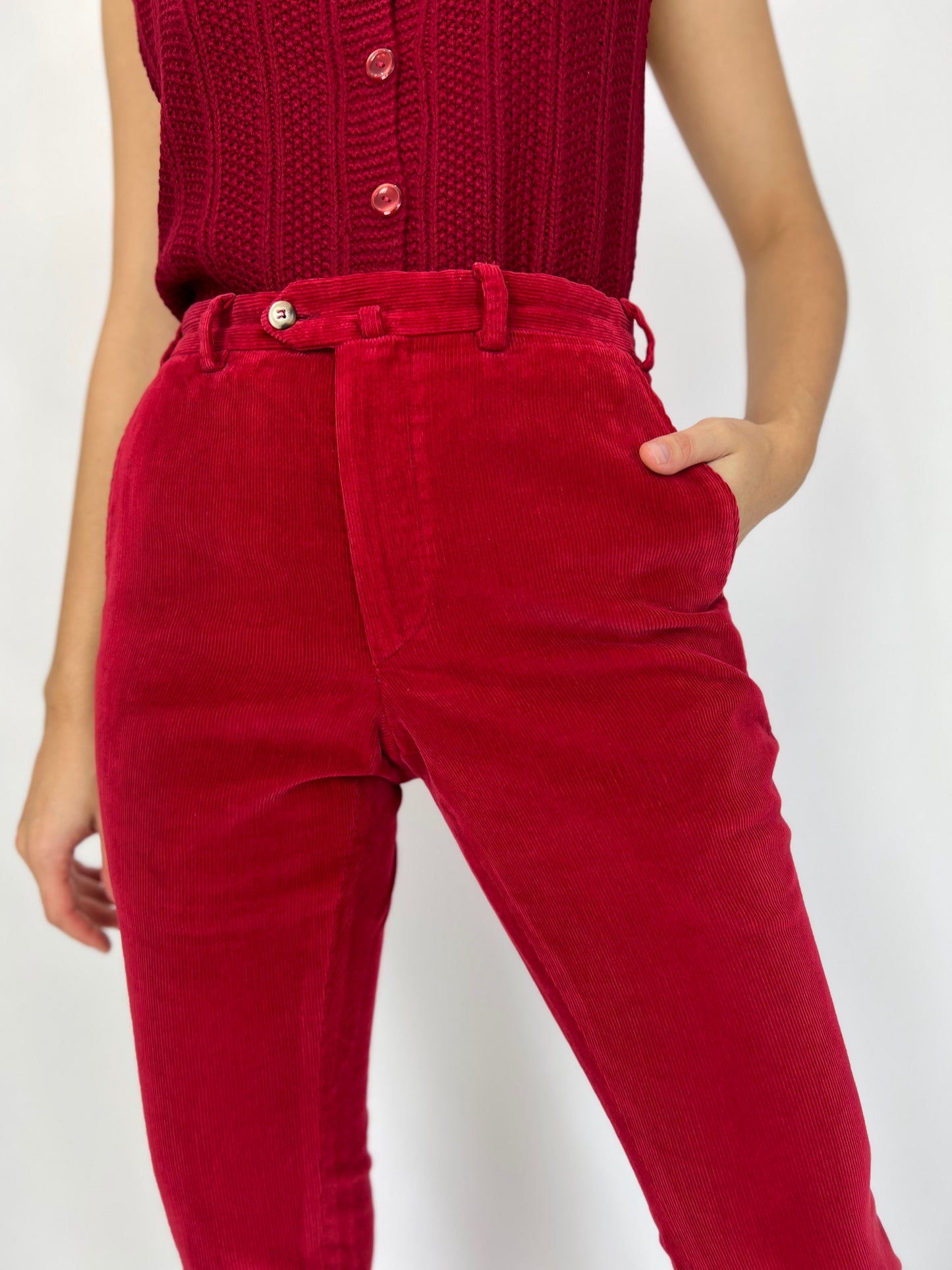 Pantaloni corduroy rosu superb