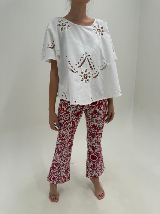 Pantaloni evazați Moschino ultra confort modelatori din bumbcav cu print burgundy