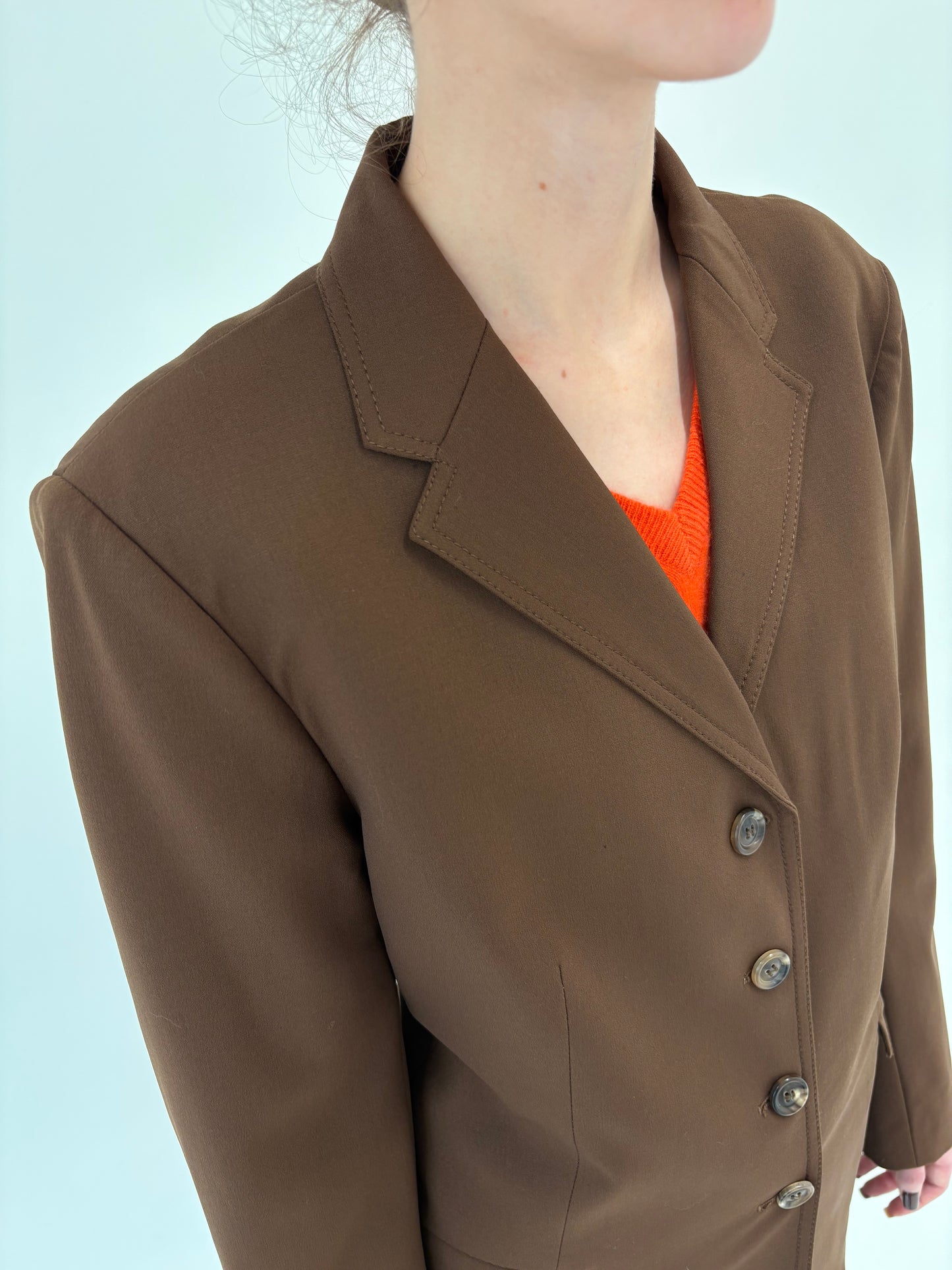 Sacou de brand luxury italian chocolate brown din stofă confort de lana