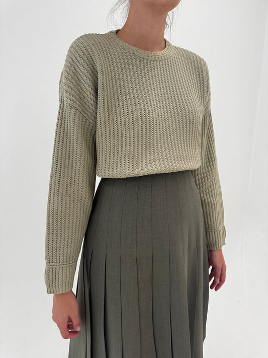 Pulover vintage Stefanel din bumbac grade gramaj mare crew neck Sage green