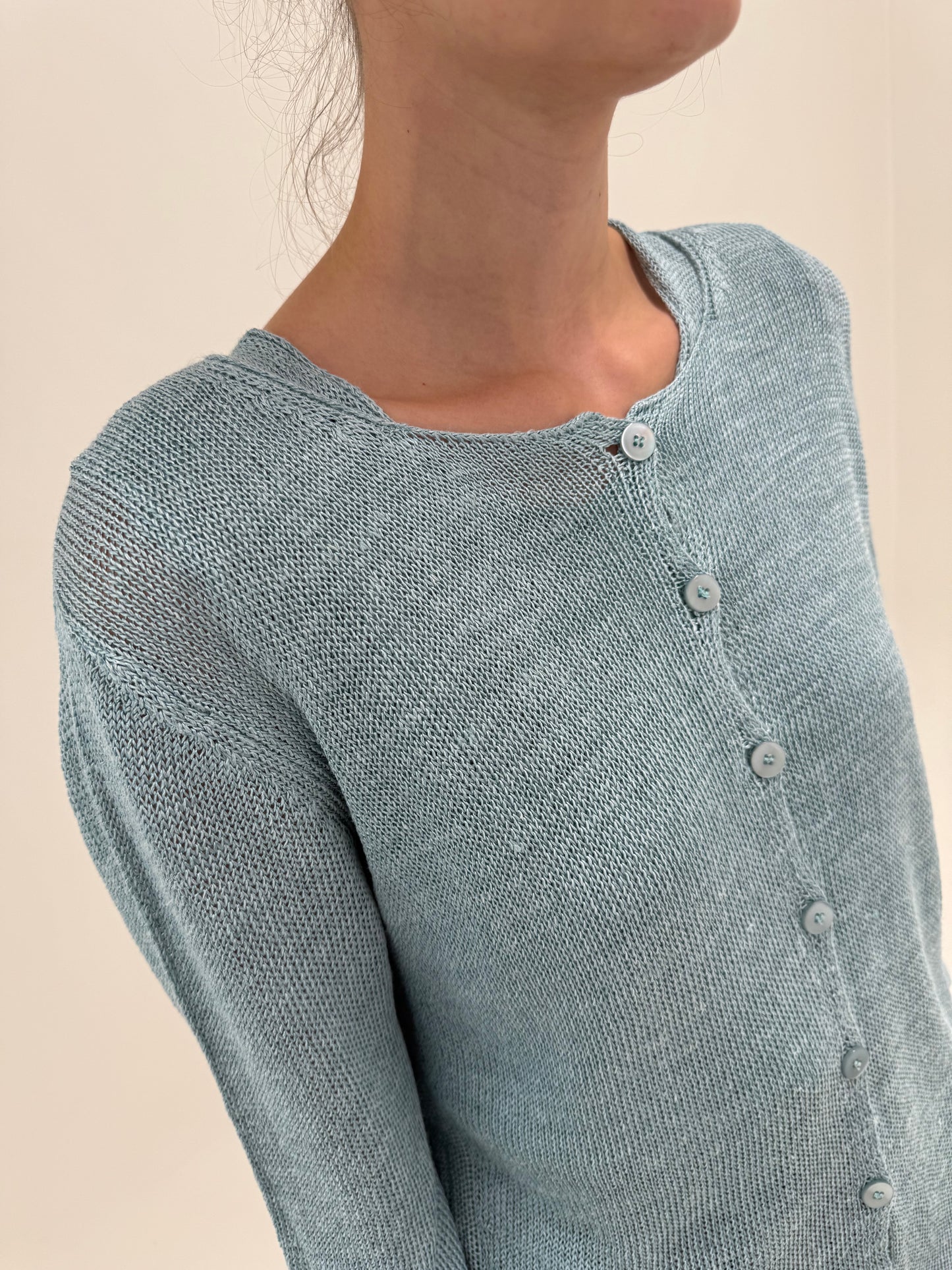 Set Armani din soft knit vaporos de vară dusty baby blue