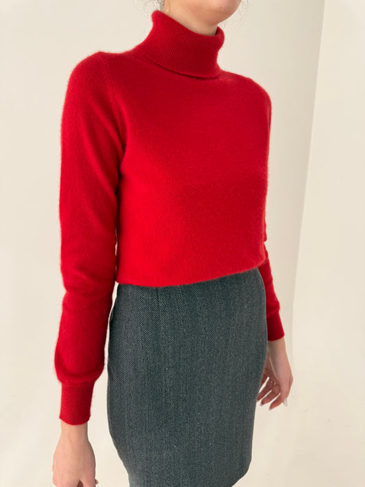 Maleta roșu tare din cașmir cu manșete îngustate