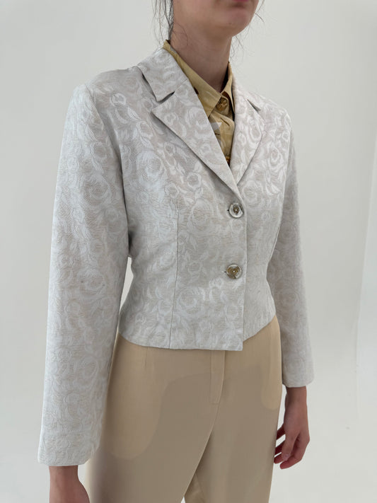 Sacou vintage din jacquard off white in croi cambrat