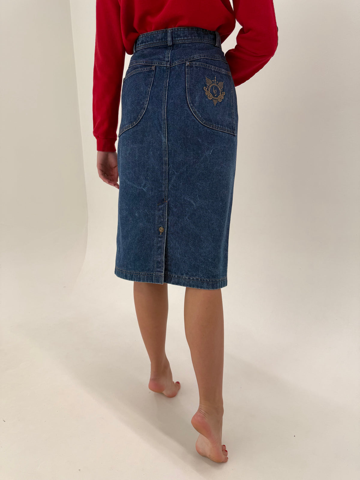Fustă creion luxury Bogner din Jeans gros cu talie ultra înaltă marcată