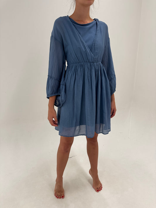 Rochie în stil boho din mătase naturală pe bază de bumbac jeans blue