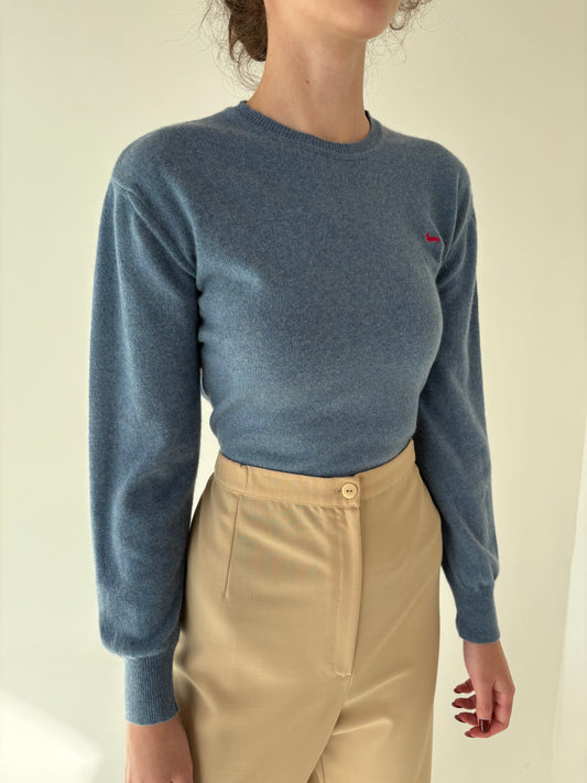 Pulover din cașmir multiply jeans blue cu manșete înalte
