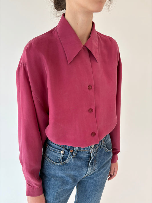 Cămașa din mătase naturală rasberry red petite