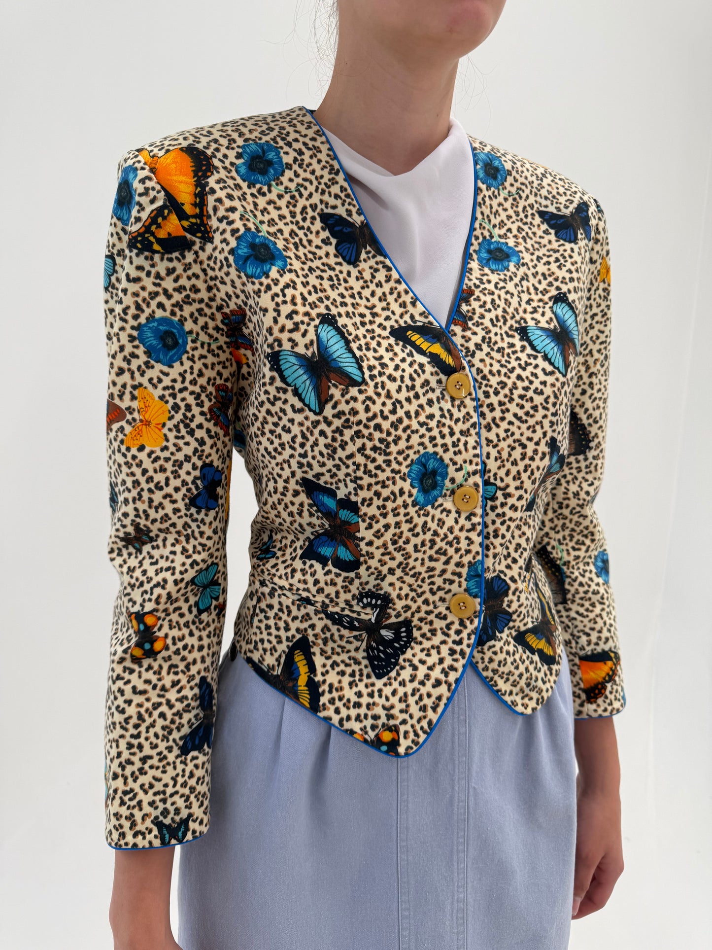 Sacou vintage luxury Kenzo cambrat camel cu print superb