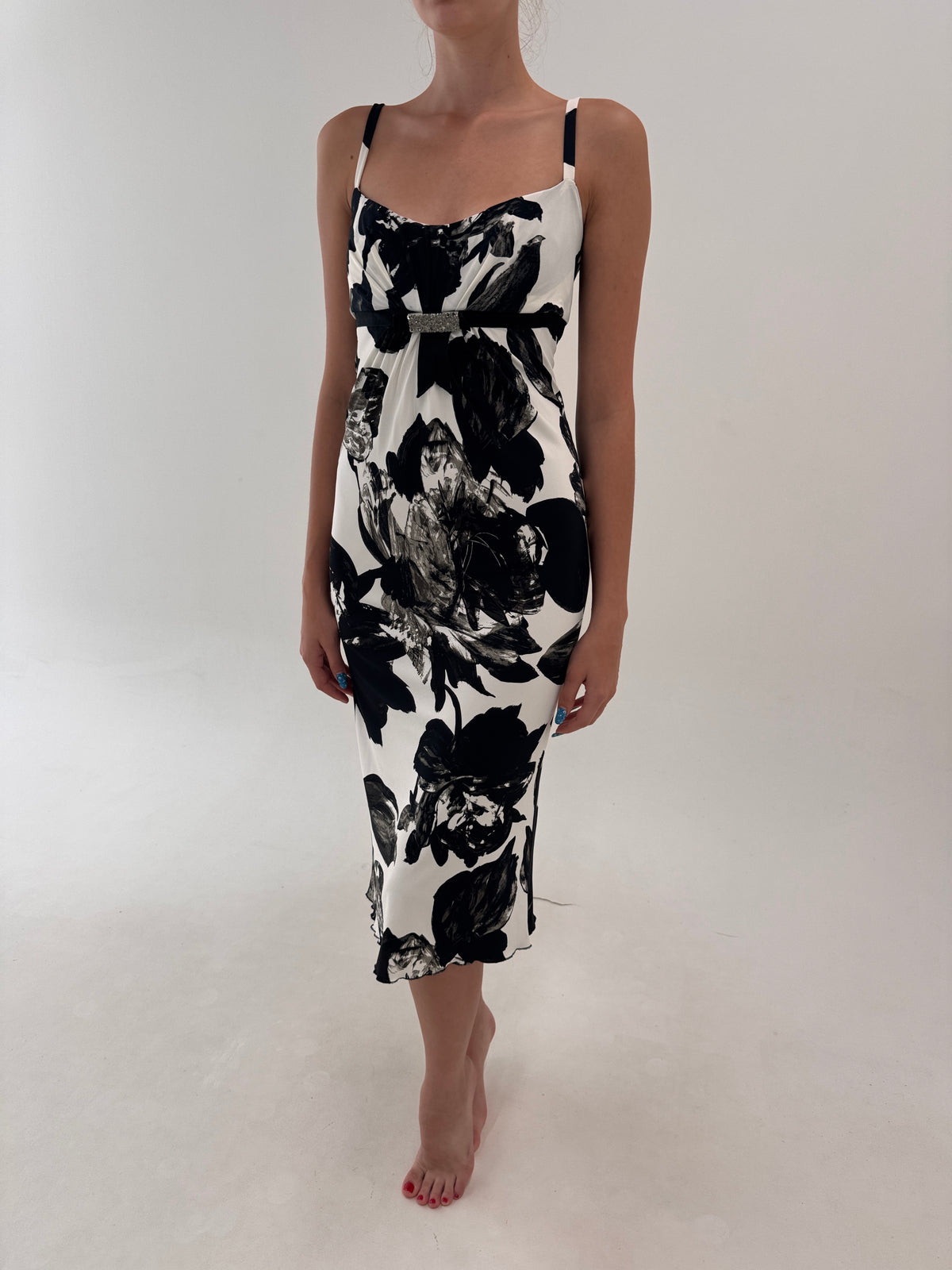 Rochie Iceberg luxury de la zi la seară spre maxi, în croi ultra flatant cu print spectaculos