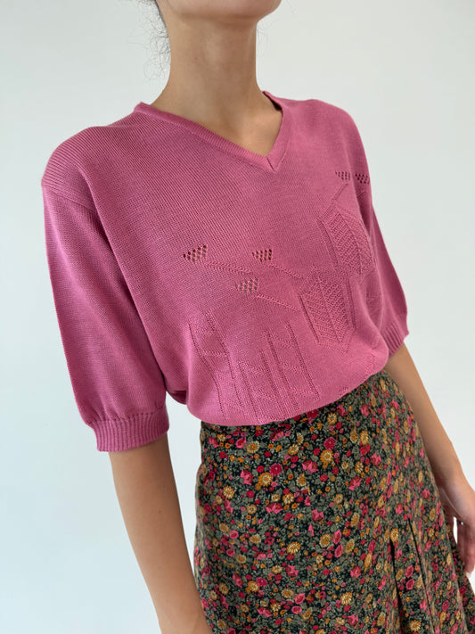 Top vintage old rose Pink din tricot din mix de lana extrafina