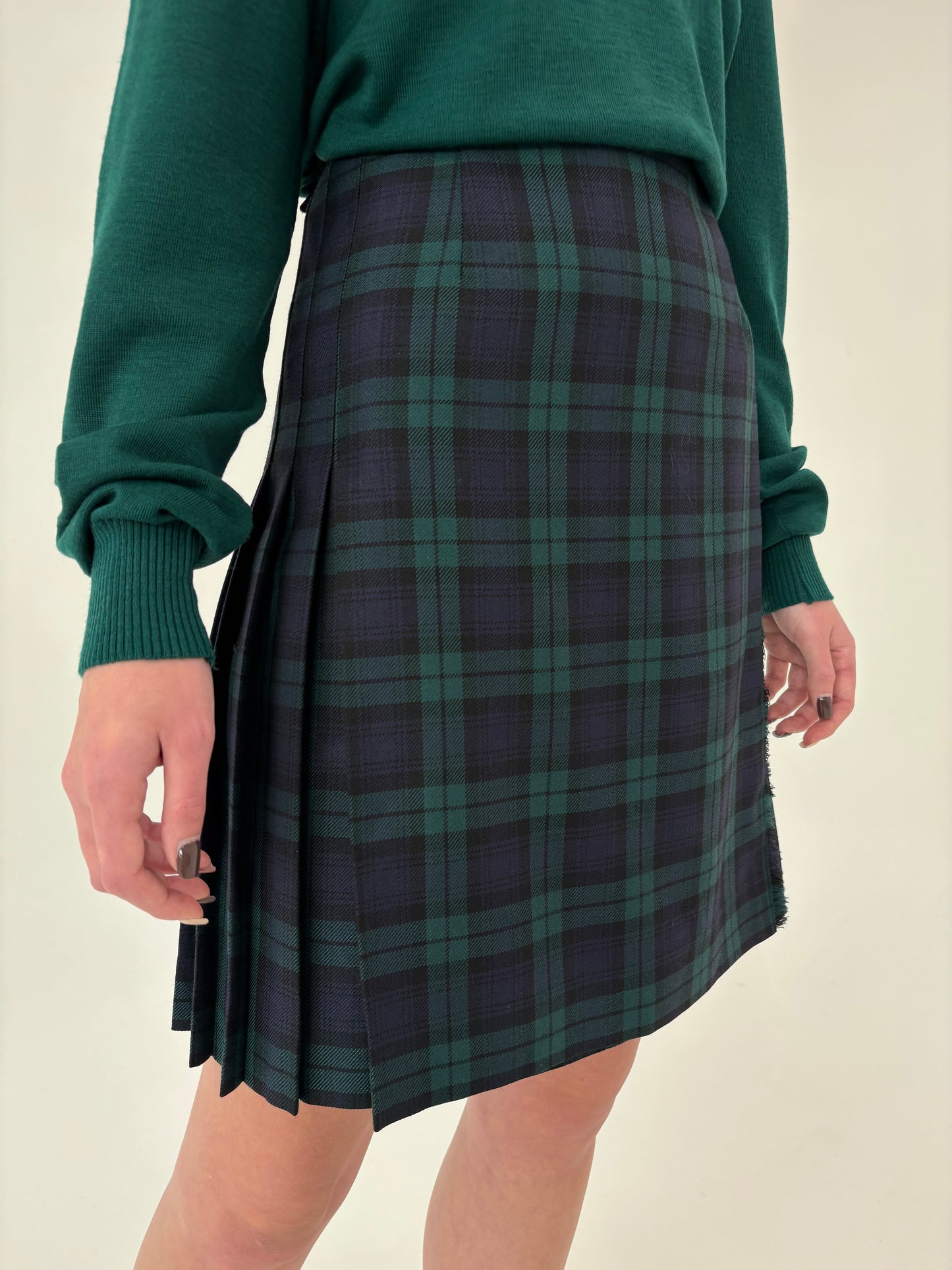 Fustă italiană din Tartan de lana în combinație clasică de culori