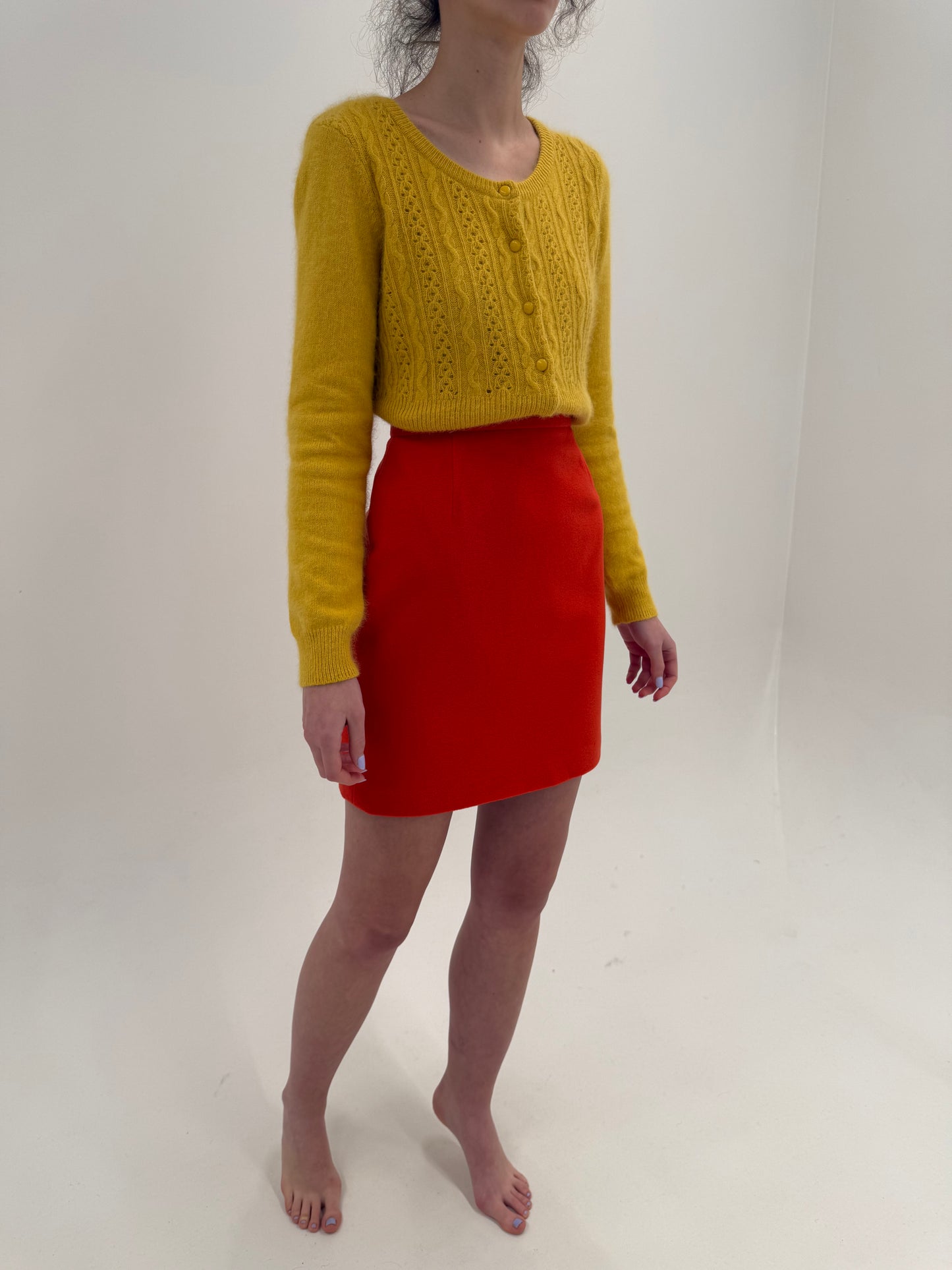 Fustă mini cu talie ultra înaltă 80% lana extrafina