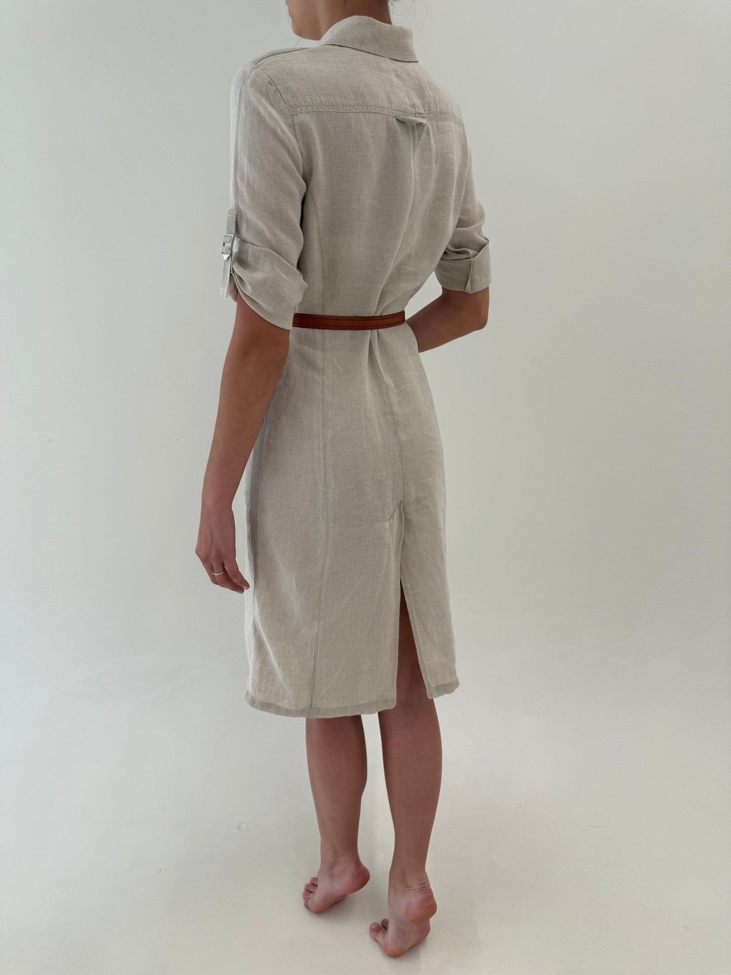 Rochie light nude Max&Co by Max Mara din in în croi Safari cu mânecă reglabilă