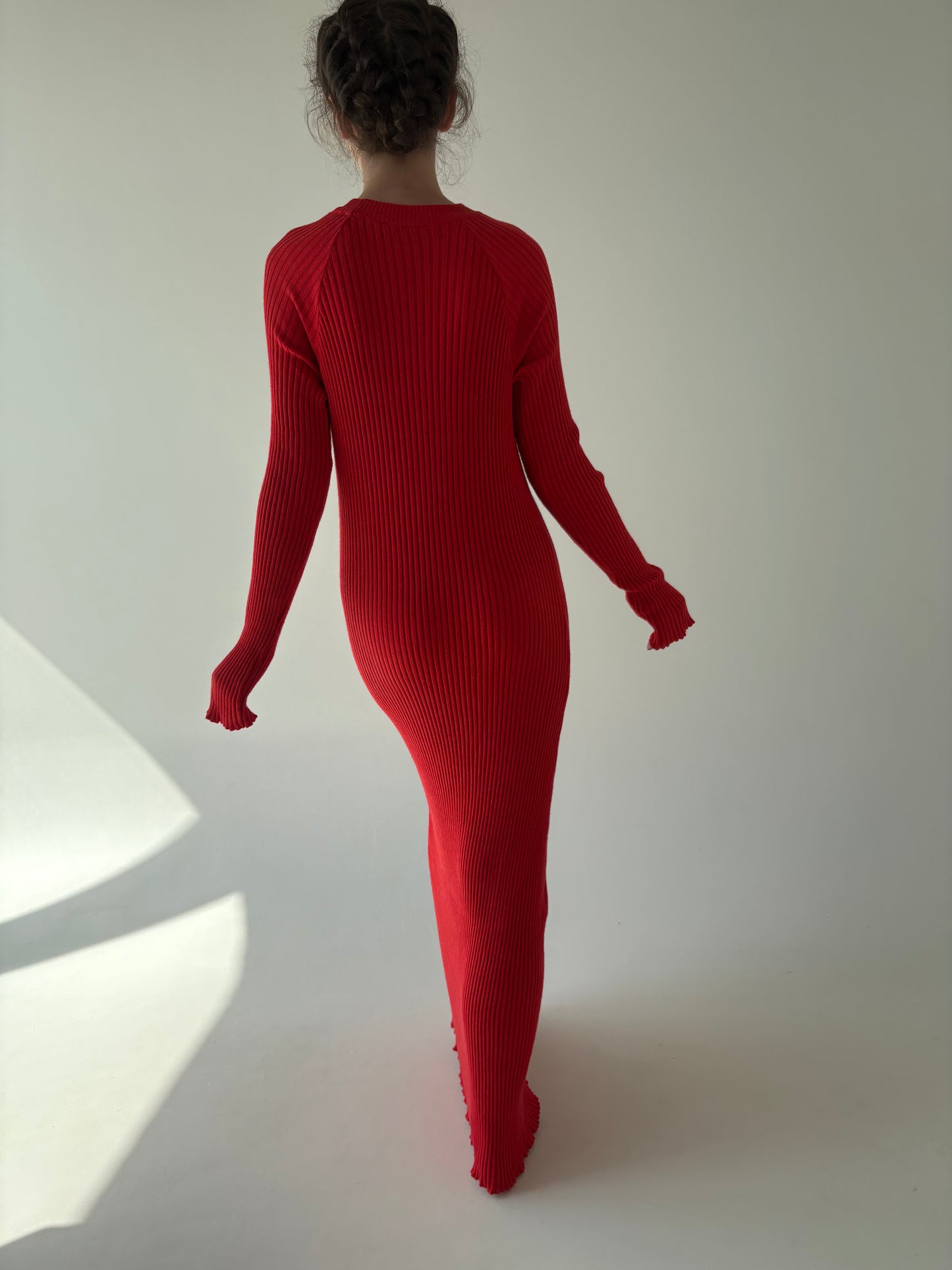 Rochie maxi tall din jerse ribbed de gramaj mare cherry red
