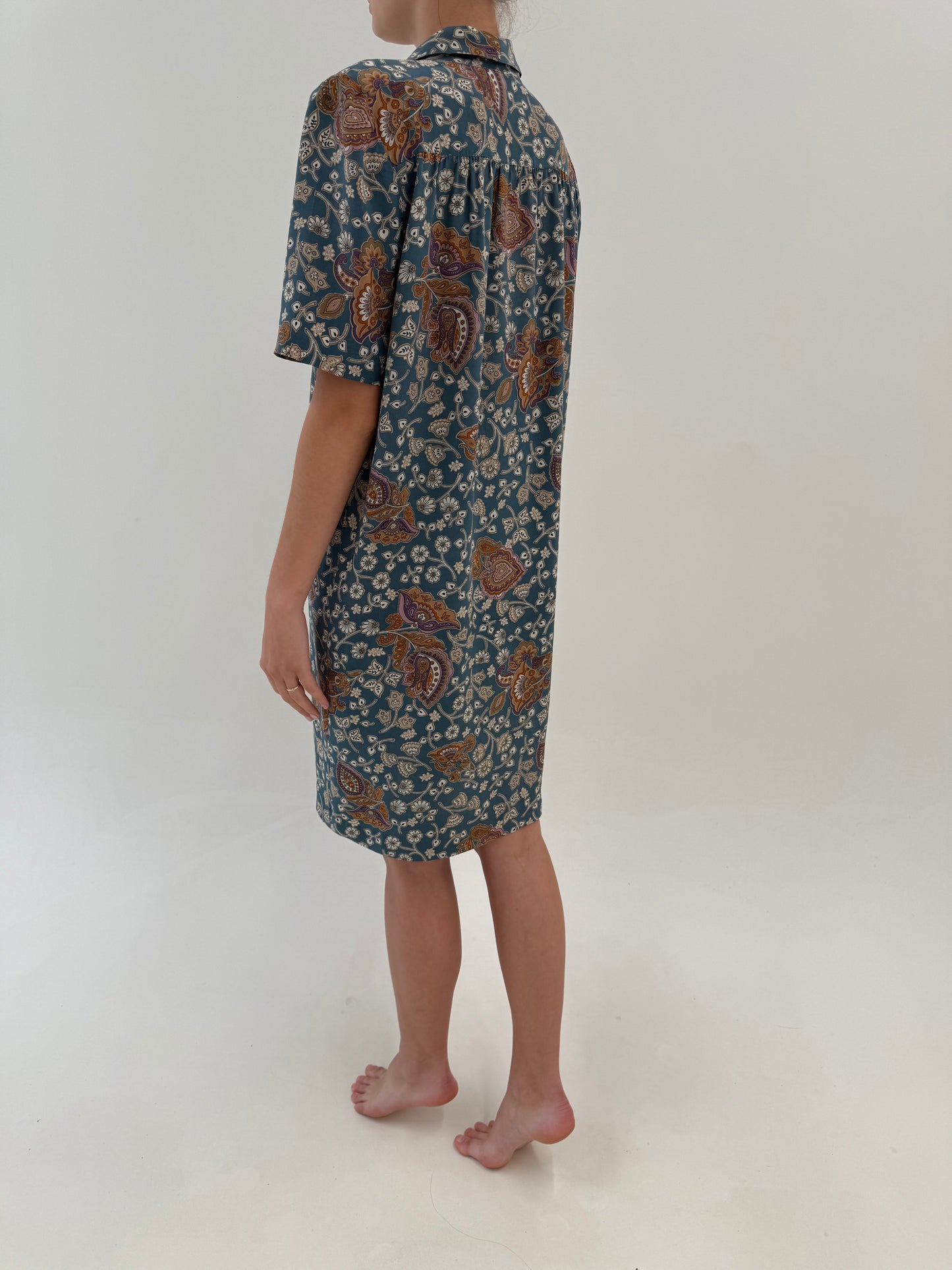 Rochie luxury Luisa Spagnoli din mătase naturală dusty blue cu print paisley