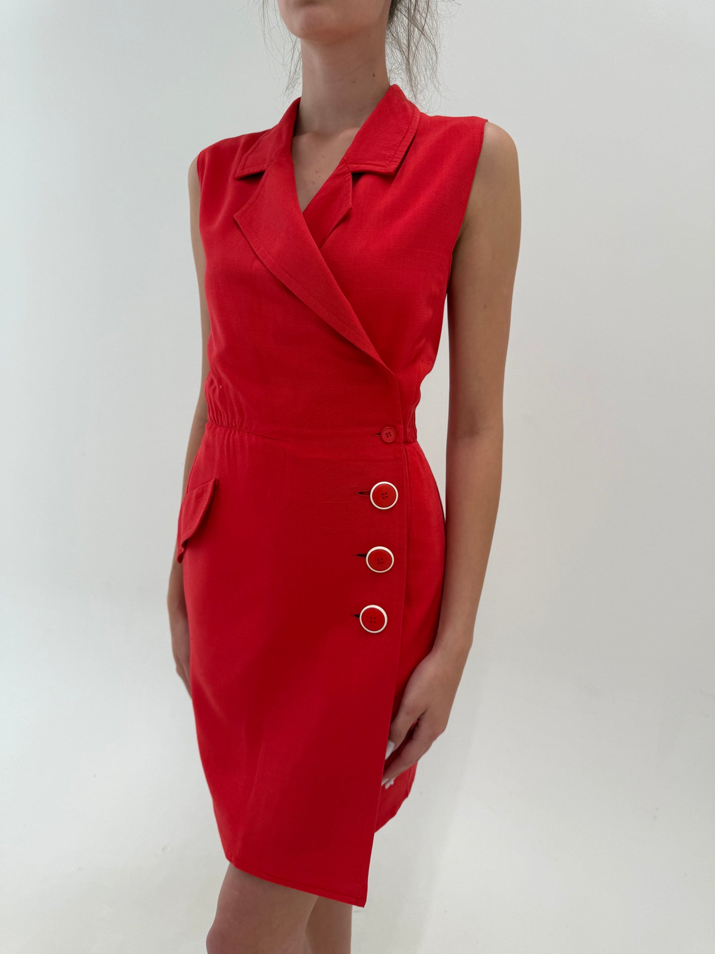 Rochie vintage Yves Saint Laurent de arhivă sfârșit de ani 80 din pânză în croi petrecut