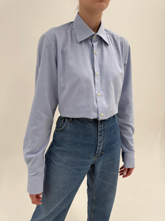 Cămașa Valentino baby blue din poplin excepțional de bumbac texturat