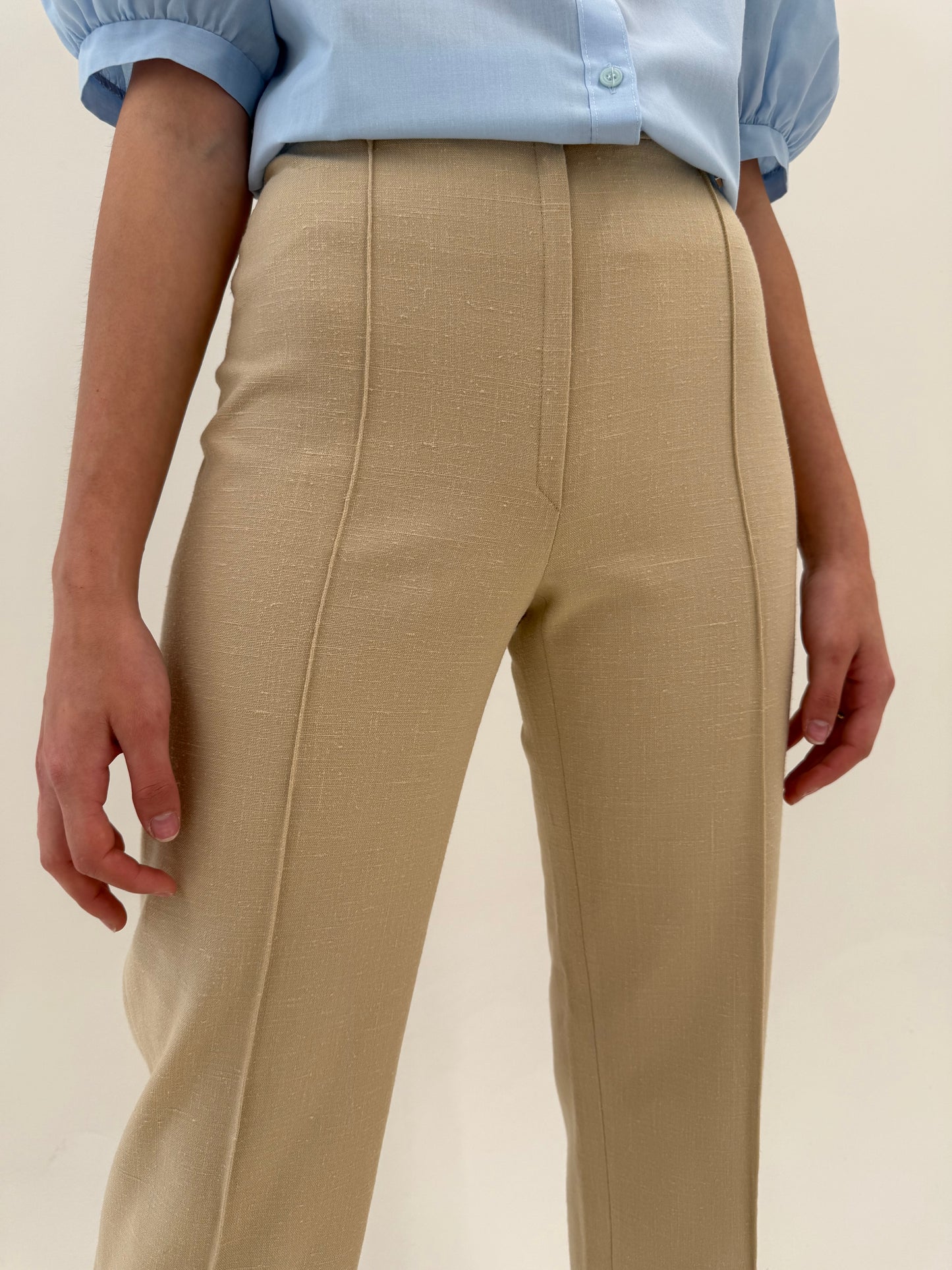 Pantaloni vintage camel din pânză în croi clasic