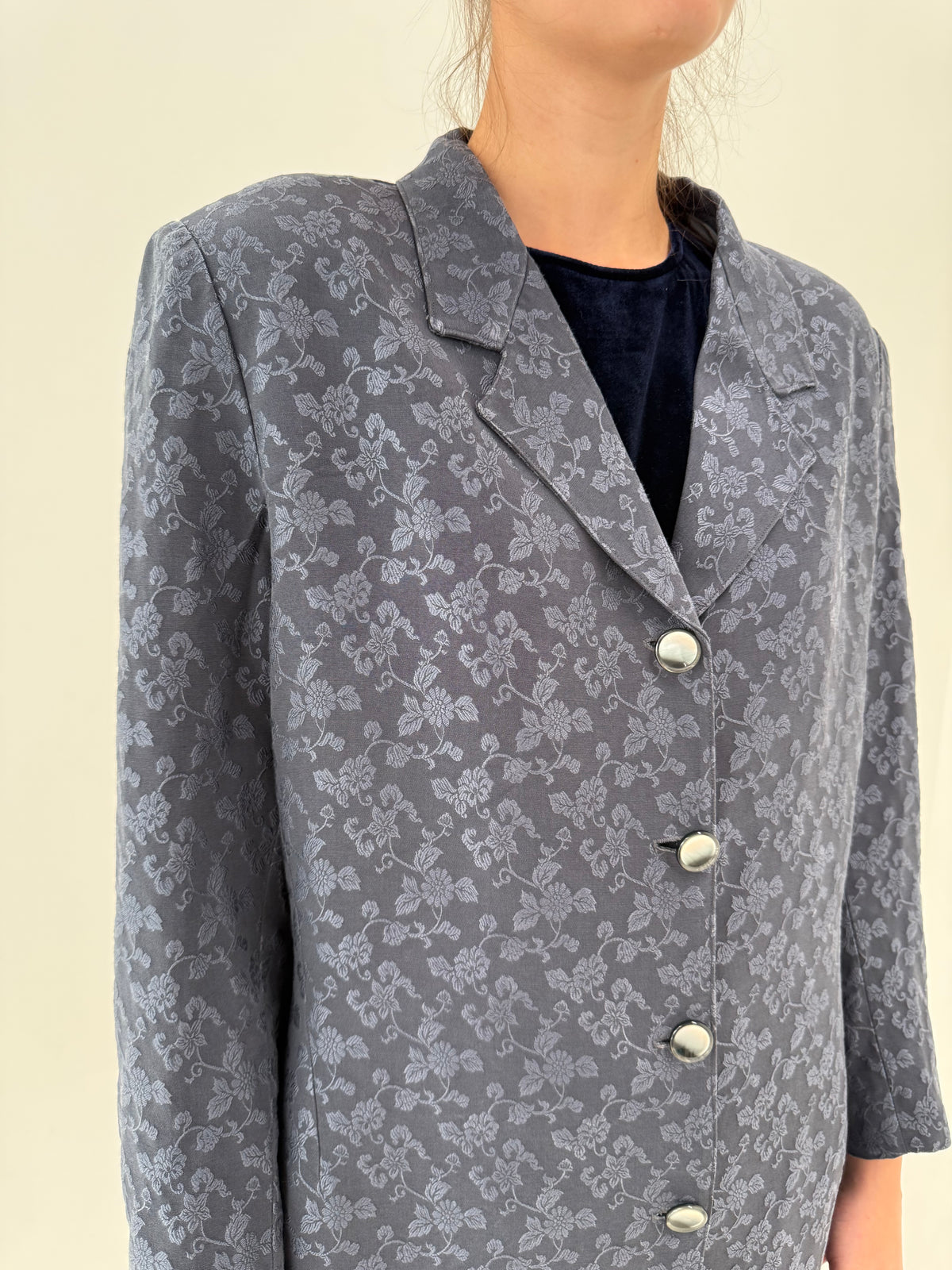 Pardesiu din jacquard blue gray din mix de lana extrafina și bumbac