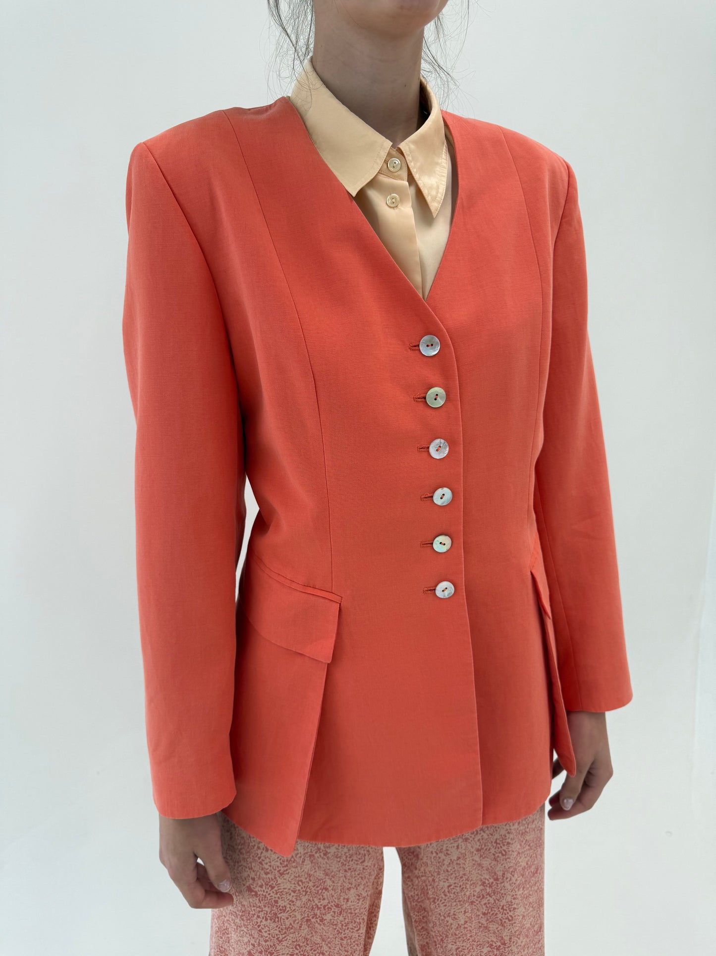 Sacou vintage ultra chic retro modern salmon orange din in și modal