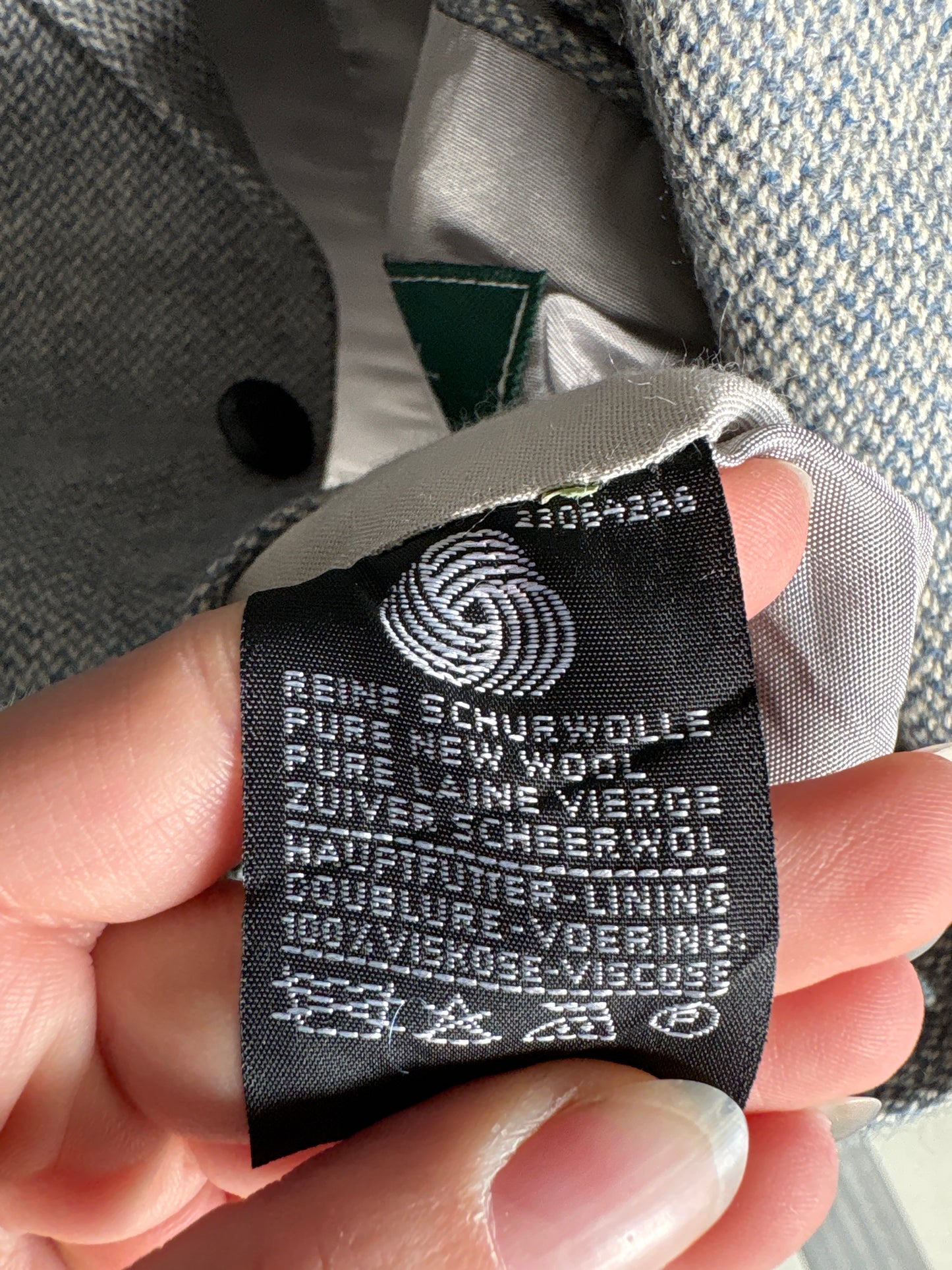 Sacou din tweed baby blue cu ivoire de lana plină pura certificată