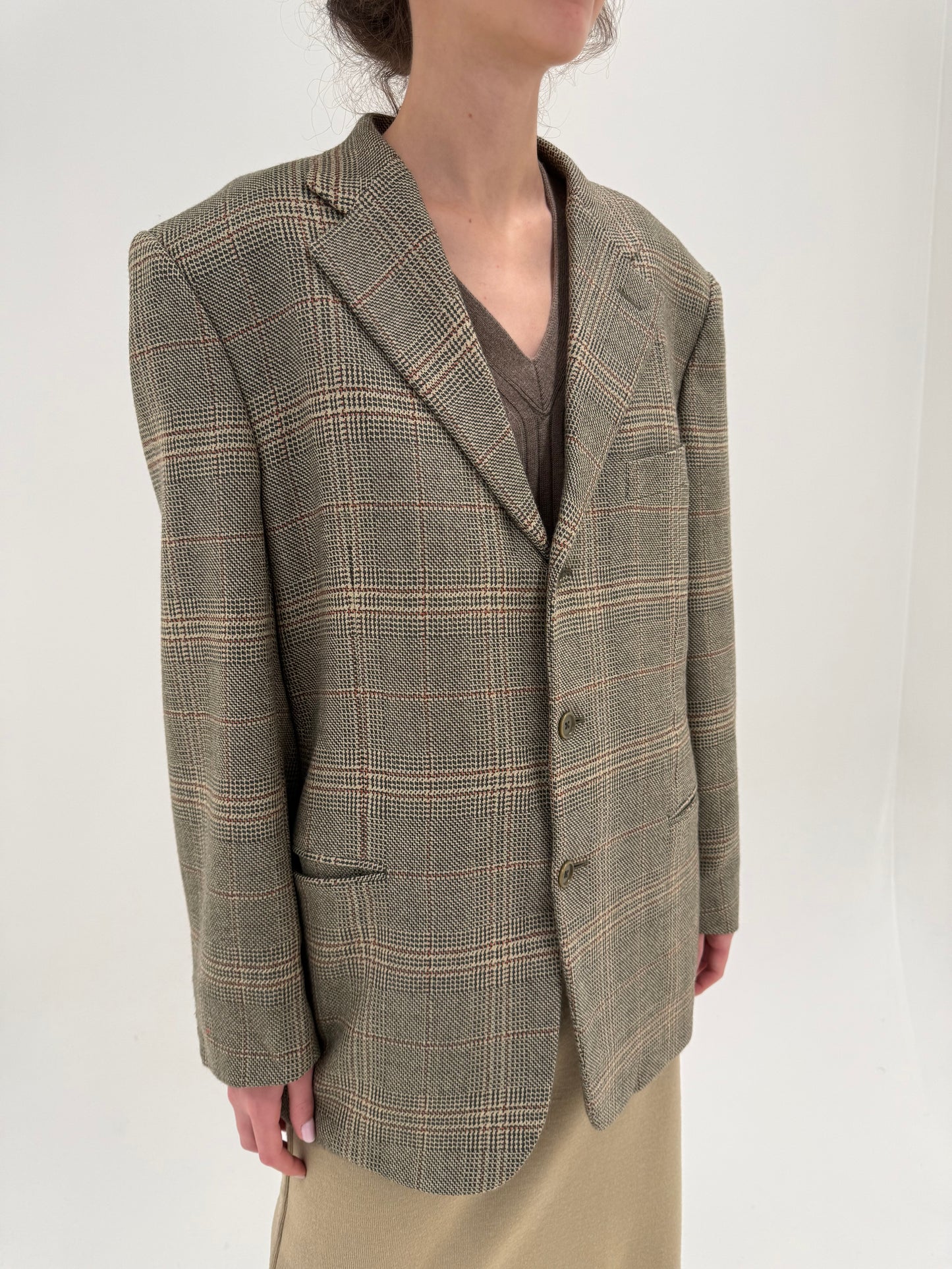 Sacou came italian în carouri fine din stofă plină extafina de lana