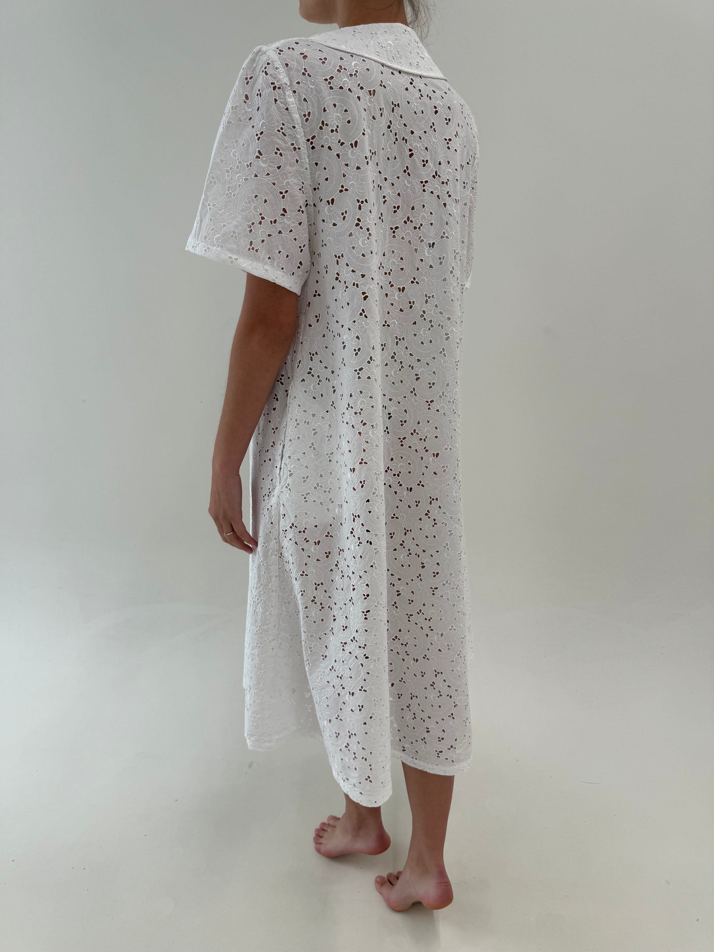 Rochie vintage italiană în croi A-line din bumbac luxury integral cu broderie anglaise