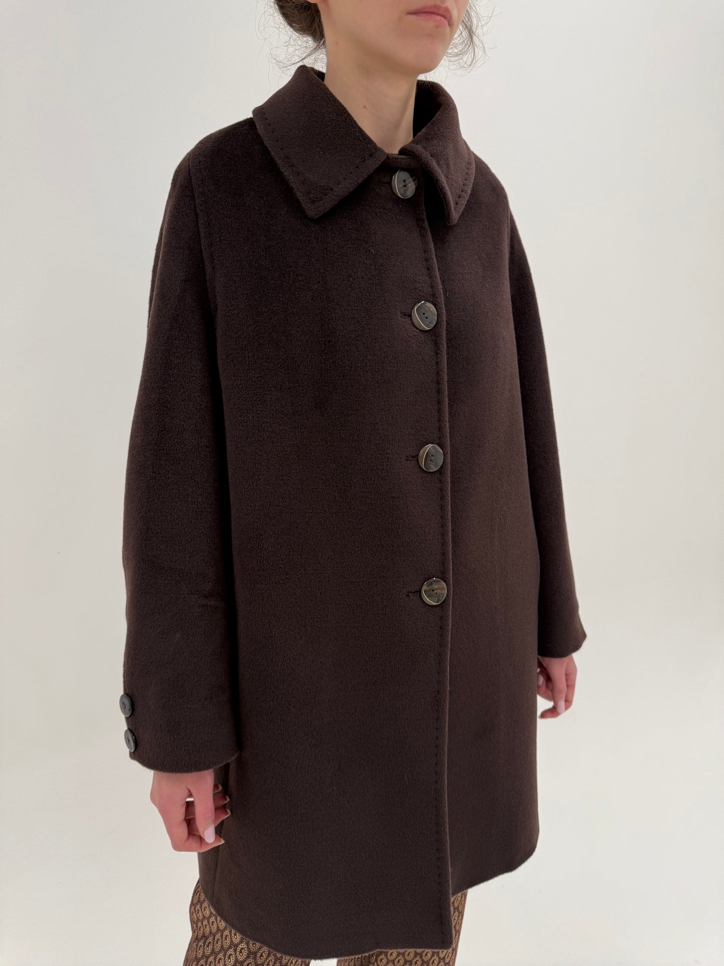 Palton italian din stofă luxury chocolate brown din lana merino extrafina