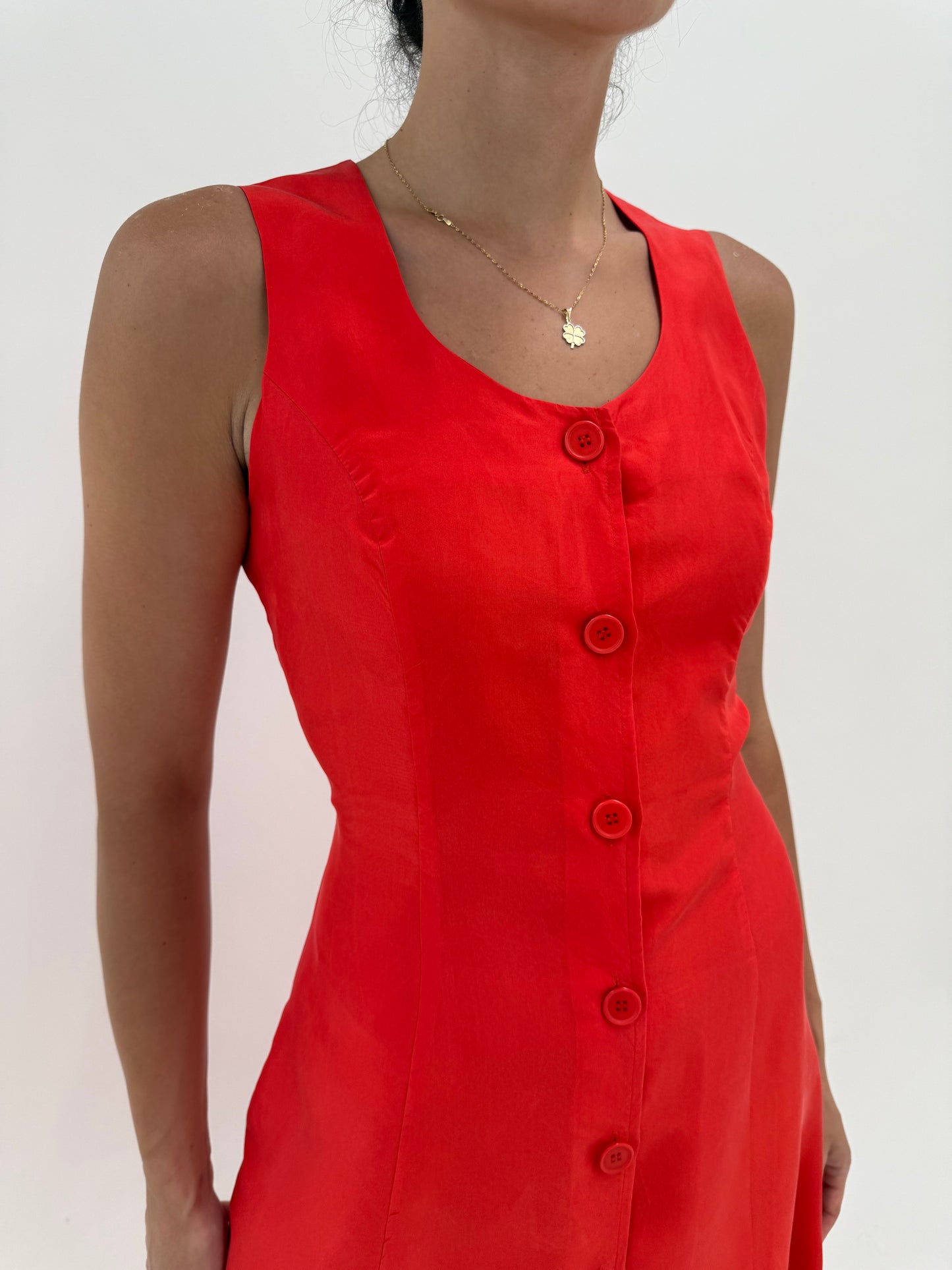 Rochie maxi italiană din mătase naturală electric coral red
